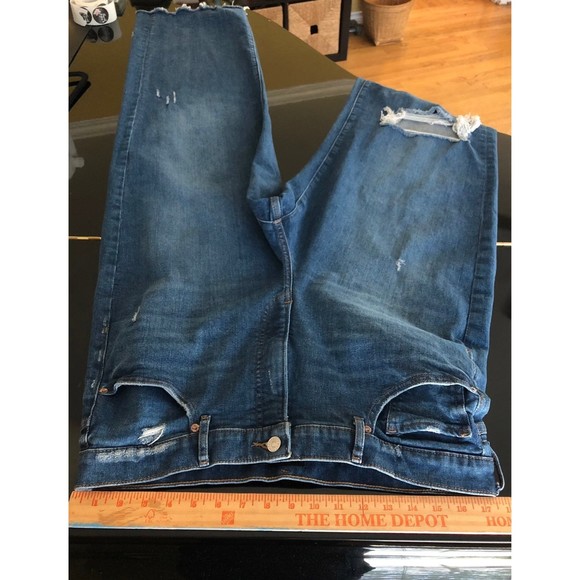 EXPRESS Super High Waisted Ripped Raw Hem 90s Wide Leg Jeans 14 L - Picture 9 of 12